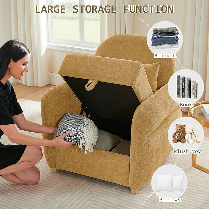 33.5" Accent Chair with Seat Storage Modern Reading Chair Accent Chairs for Living Room Armchair Bedroom,Apartment (Ginger Yellow, 33.5")