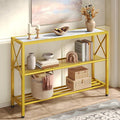 Hoctieon Gold Console Table, 3 Tier Entryway Table, Hallway Table, Narrow Sofa Table with Shelves, Entrance Table for Entryway, Gold and White
