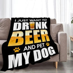 Funny Beer and Dog Throw Blanket - Gifts and Decor for Men Women Adults - Soft Warm Cozy Fleece for Couch Sofa Bed 80"x60"