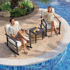 Aoxun 3-Piece Outdoor Rocking Bistro Set, Patio Furniture Set with Coffee Table and Thick Cushions, Wicker Rocking Chairs Set of 2 for Garden, Balcony, Backyard, Poolside (Beige)
