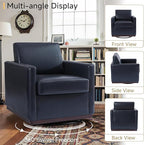 Pia Ricco Single Swivel Barrel Chair, Modern Accent Armchair in Easy-Clean PU Leather, Mid-Century Style for Living Room or Home Office, Navy