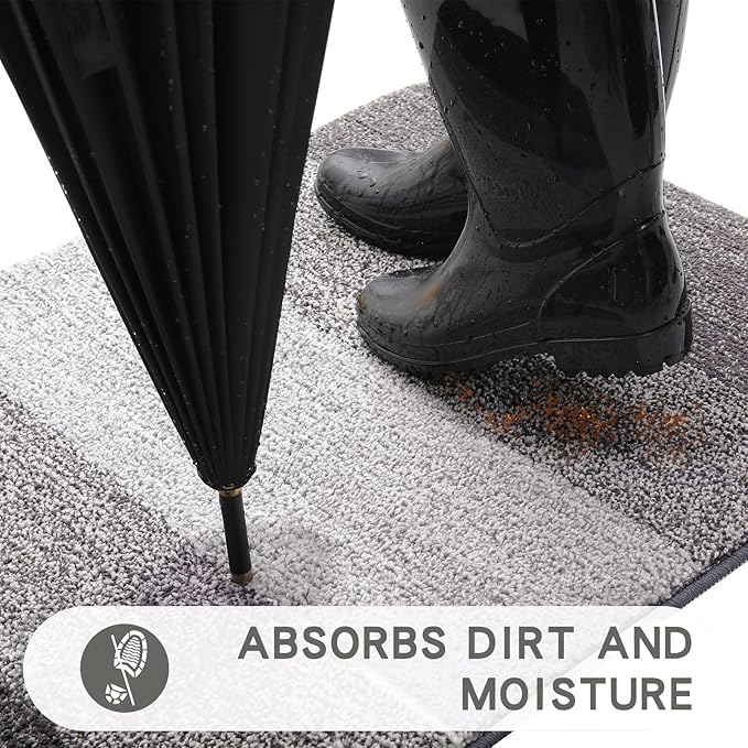 Kitinjoy Indoor Outdoor Door Mat, 40x32 Non-Slip Absorbent Dirt Trapper, Low-Profile Washable Inside Entrance Front Floor Mat, Sturdy Soft Entry Doormats for Entryway, Light Grey