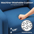 Accent Chair for Living Room Modern Linen Upholstered Armchair Side Wooden Fabric Sofa Chair with Foldable Table 2 Side Pockets Comfy Reading Chair for Bedroom