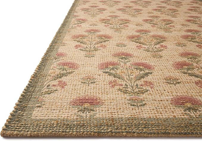 Loloi Chris Loves Julia Rue Collection RUE-01 Sage/Blush 8'-6" x 11'-6" Area Rug Jute Neutral Floral Living Room Bedroom Rug