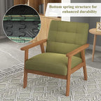 Westice Accent Chairs Set of 2, Mid-Century Living Room Chairs with Solid Wood Frame & Soft Thicken Cushion, Upholstered Arm Reading Chair for Bedroom, Balcony, Green Linen Fabric & Natural Legs