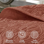 Madison Park King Quilt Set Reversible Damask Quilted Coverlet for King Size Bed, Cotton-Filled Quilts, All Season, Lofty & Warm Bedspread, Quebec, King Clay Red 3 Piece