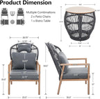 DAYRAUS Living Room Chairs, Accent Chairs Set of 2 with Coffee Table, Rattan Braid Arm Chair, Comfy Reading Lounge Chair, 3 Pieces Living Room Furniture Sets, Bedroom Armchair for Outdoor, Dark Gray