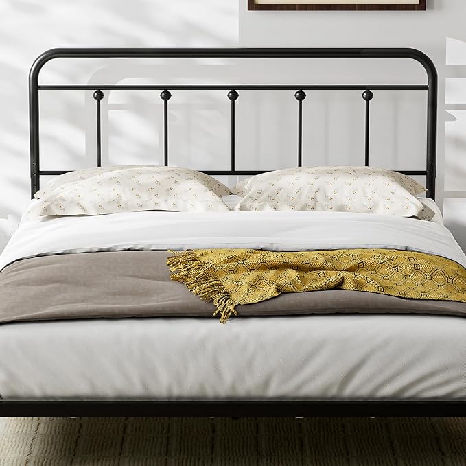 California King Size Headboard with Black Metal Construction, Adjustable Height, Sturdy Farmhouse Style Wrought Iron Headboards Only