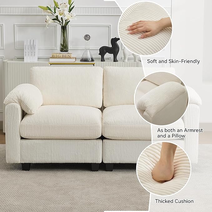 118'' U-Shaped Sectional Couch with 2 Ottoman, Oversized Modular Couches for Living Room, Corduroy Deep Seat Cloud Sofa with Center Stitched, Beige