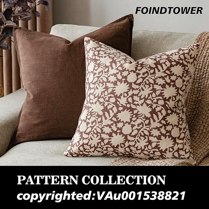 Foindtower Set of 2 Decorative Neutral Floral Throw Pillow Covers Accent Farmhouse Cushion Covers Boho Vintage Pillowcase for Couch Sofa Bedroom Living Room Home Decor,20×20 Inch,Wine Red