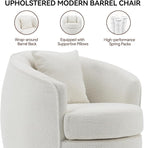 Swivel Accent Chair Set of 2, Modern Upholstered Boucle Barrel Arm Chairs with Pillow for Living Room, 360 Degree Round Swivel Sherpa Armchair with Round Base for Bedroom Club (2, Cream)