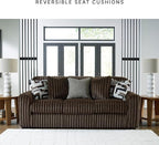 Signature Design by Ashley Maitelynn Contemporary Loveseat with Accent Pillows, Reversible Cushions and Sloped Arms, Light Gray