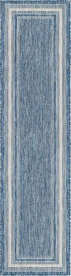 Unique Loom Outdoor Border Collection Area Rug - Soft Border (2' x 8' Runner, Blue/ Ivory)