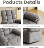 Oversized Swivel Rocker Recliner with Massage and Heat, 26" Extra Wide Manual Recliner for Adults & Big Man, Overstuffed Rocking Chair with High Back for Living Room, Grey Chenille