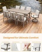 9-Piece Patio Dining Set, Aluminum Outdoor Dining Set for 8, Patio Furniture Sets with Umbrella Hole, 6 Dining Chairs, 2 Swivel Dining Chairs for Decks, Garden, Backyard, Lawn, Limed Oak