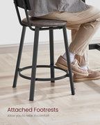 VASAGLE Bar Stools, Set of 2 PU Upholstered Breakfast Stools, 29.7-Inch Barstools with Back and Footrest, Simple Assembly, for Dining Room Kitchen Counter, Classic Black and Coffee Brown ULBC059B82