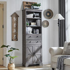 ACCOHOHO Bathroom Storage Cabinet, 72" Tall Farmhouse Storage Cabinet with 2 Drawers, Adjustable Shelves & Barn Door, Cabinet for Bathroom, Living Room, Kitchen, Grey Wash