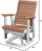 DutchCrafters Modern Horizontal Slat High Back Poly Glider Chair Outdoor Patio Furniture (White & Cedar)