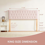 Tufted Upholstered Headboard King Size, Sturdy and Durable Solid Wood Bed headboard, Fabric Headboard Adjustable Height from 37” to 51”, Modern Button Diamond Design Head Board, Pink