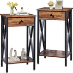 VECELO Tall Nightstand Set of 2,27.6 inch Wooden End Table with Metal X-Frame,Side Table with Drawer and Storage Shelf for Living Room Bedroom Entryway Small Spaces