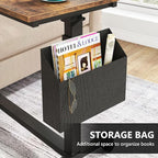 Tribesigns Height Adjustable C Shaped End Table with Wheels and Side Pocket, Mobile Sofa Snack Table with Tiltable Drawing Board, Laptop Side Tray Table for Couch Bed (Rustic Brown)