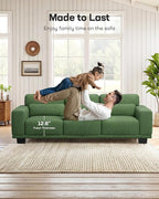 Marsail Modern 89 Inch Linen Fabric Sofa, 3-Seater Couch with Wide Armrests, Deep Cushions & Removable Washable Covers, Comfortable Living Room Furniture, Green
