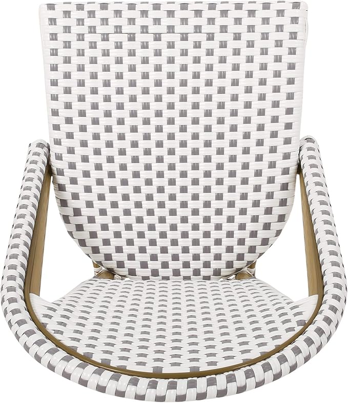 Christopher Knight Home Philomena Outdoor French Bistro Chair (Set of 4), Gray + White + Bamboo Print Finish