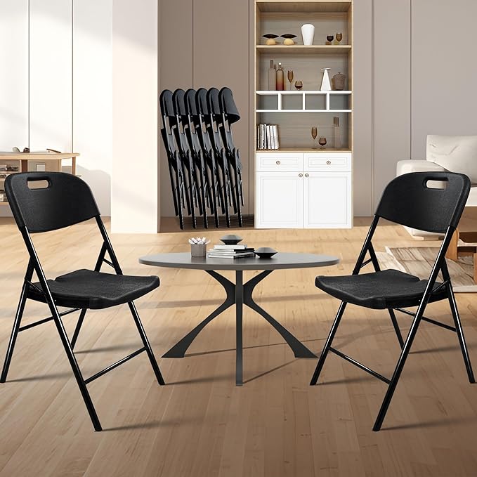 10 Pack Folding Chair, 700 lb Weight Capacity,Indoor/Outdoor Heavy Duty Foldable Chairs for Restaurants, Kitchens, Picnics, Races, Parties & Weddings. (10, Black)