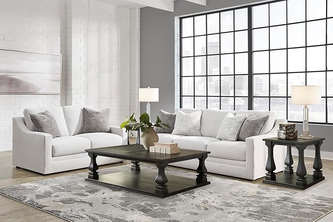 Signature Design by Ashley Maitelynn Contemporary Loveseat with Accent Pillows, Reversible Cushions and Sloped Arms, Light Gray