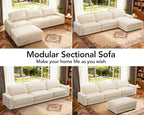 Sunny Heart 120" L-Shaped Modular Sectional Sofa, Oversized Cloud Couch with Movable Ottoman, 4-Seat Chenille Deep Seat Sofa with Pillow, Sectional Couches for Living Room, Apartment, Beige