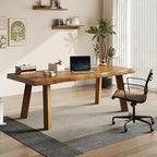 Solid Wood Desk 55 inches, Live Edge Wooden Home Office Computer Desk Modern Simple Design for Writing,Study,Dining,Gaming