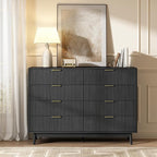 CARPETNAL Fluted 8 Drawer Dresser for Bedroom, 55" Wide Wooden Chest of Drawers with Rounded Corners, Gold Handles, Modern Storage Organizer for Bedroom, Hallway(Black)