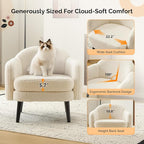 VINGLI 30.3" Wide Modern Barrel Accent Armchair with Track Armrest, Solid Wooden Legs, Comfy Upholstered Club Chair, Round Single Home Sofa for Living Room, Bedroom, Reading Room, Teddy Fleece White