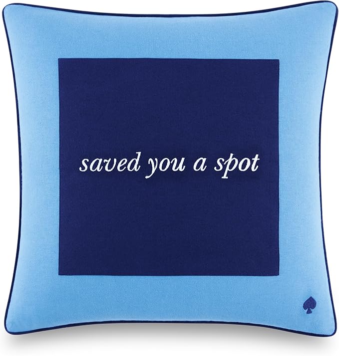 Kate Spade New York Saved You A Spot Reversible Decorative Pillow, 20" x 20" Throw Pillow for Bed or Sofa, Cotton and Linen Cover, Blue, 20 x 20