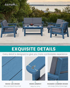 SERWALL HDPE Patio Furniture Set, 5 Piece All Weather Wood-Like Sectional Outdoor Furniture Set, Blue Patio Sofa Couch with Grey Cushions for Deck, Lawn