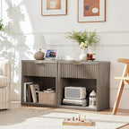 LEYAOYAO Fluted Farmhouse Nightstand Set of 2 with Charging Station, 23" Wide 1 Drawers End Table,Grey Dresser for Bedroom,Bed Side Table Chest of Drawers Cabinet,Wood Night Stand for Living Room