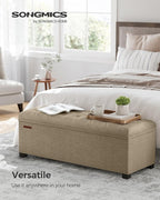 SONGMICS Storage Ottoman Bench, Foot Rest with Legs, 15.7 x 43.3 x 15.7 Inches, End of Bed Bench, Storage Chest, Load up to 660 lb, for Living Room, Bedroom, Entryway, Camel Brown ULSF088R01