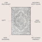 JONATHAN Y Modern Vintage Medallion Light Gray 3x3 Square Indoor Area Rug, Country, Floral, Easy-Cleaning for Living Room, Bedroom, Kitchen, Pet Friendly, Non-Shedding (MDP100A-3SQ)