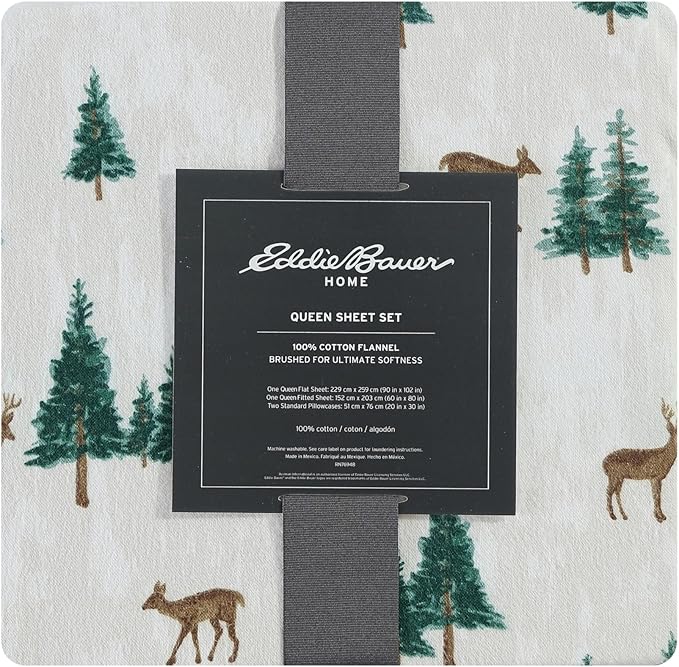 Eddie Bauer - Twin Sheets, Cotton Flannel Bedding Set, Brushed For Extra Softness, Cozy Home Decor (Deer Hollow, Twin)