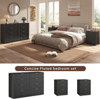 3-Piece Modern Bedroom Furniture Set, Wide 8-Drawer Dresser & 3-Drawer Nightstands Set of 2, Natural Wood Dresser and Nightstand Sets for Bedroom, Hallway, Black