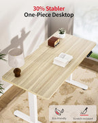 Okin Standing Desk Electric Adjustable Computer Desks, Whole Piece Stand up Desk Office Gaming Home Office Memory Desks 48x24 inches Cream Pecans