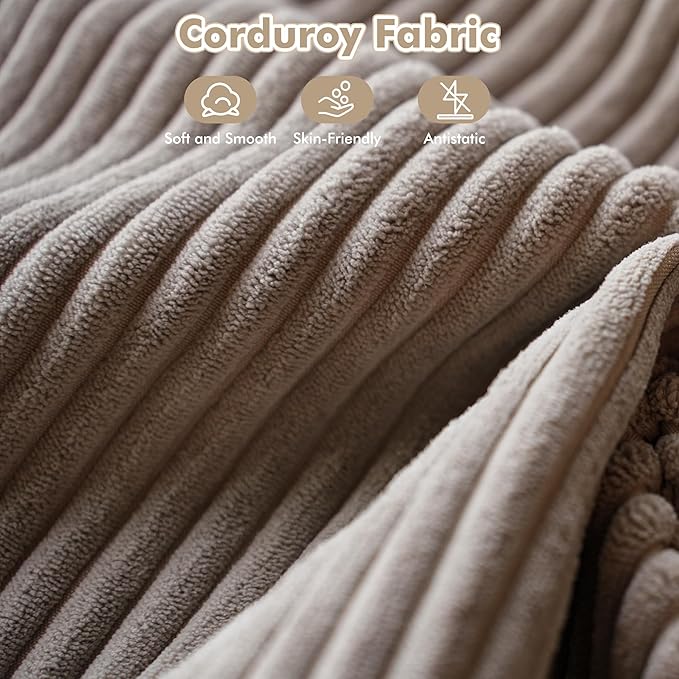 37.1" Ottoman for Couch, Plush Corduroy Memory Foam Ottoman Cloud Boneless Sectional Couch for Living Room Foot Stools No Assembly Require, Stripe Corduroy,Camel
