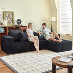 101" Boneless Couches for Living Room, Cloud Couch Sectional with Oversized Chaise, Modular Sectional Sofa Memory Foam Couch in a Box, Fluffy Corduroy Sofa for Living Room (Black)