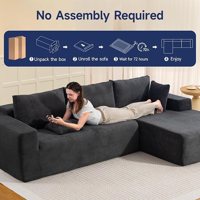 2025 New 108" Cloud Couch Sectional, Modular Sectional Sofa with L-Shaped Chaise, Deep Seat Sectional Modular Couch for Living Room, No Assembly Required (Gray, Right Facing Chaise)