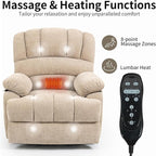 Power Recliner with Vibration Massage & Lumbar Heat, Electric Lift Chairs for Elderly, High Back Reclining Max 155 Degree with Charging Ports, Chenille Fabric Beige