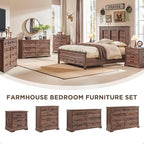 ACCOHOHO Farmhouse King Size Bed Frame with 52" Tall Headboard, Wood Platform Bedframe with Footboard and Storage Drawers, No Squeak, No Box Spring Needed, Brown