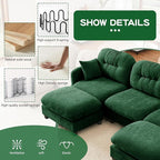 107" L Shaped Sofa for Living Room, Comfy Chenille Fabric Cloud Sectional Couch, Modern Upholstered Deep Seat Sofa with Pillow and Movable Ottoman, Oversized 3 Seater Sectional Sofa, Green