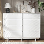 White Dresser for Bedroom, 53.1" Wide 8 Drawer Dresser, Mid Century Modern Dressers Chest of Drawers, Wooden Large Dressers for Bedroom, Closet