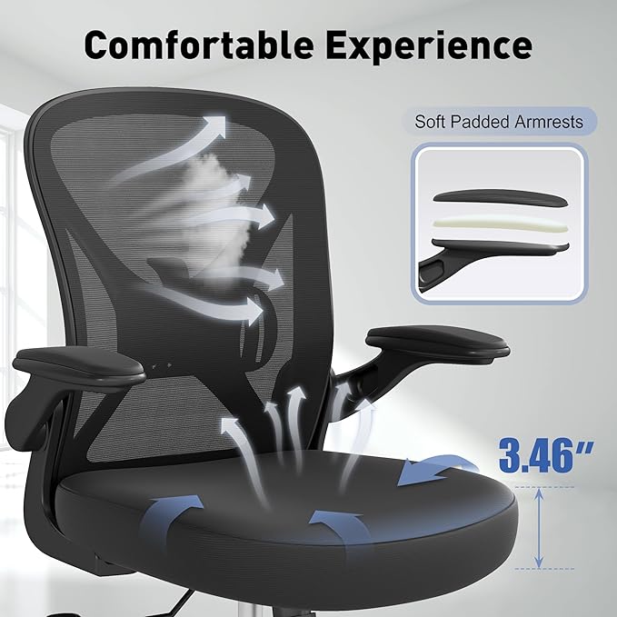 ZZH Ergonomic Office Chair Set of 10 with Adjustable Lumbar Support, Mesh Home Office Desk Chair with Wheels and Flip-up Arms, Black