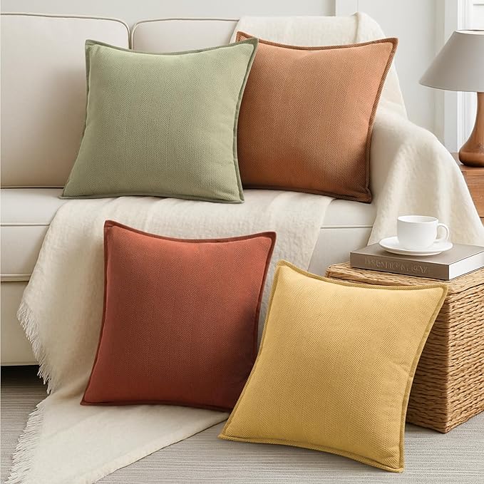 ZWJD Throw Pillow Covers 20x20 Set of 4 Chenille Pillow Covers with Elegant Design Soft and Luxurious Decorative Throw Pillows for Couch, Bed, and Home Decor
